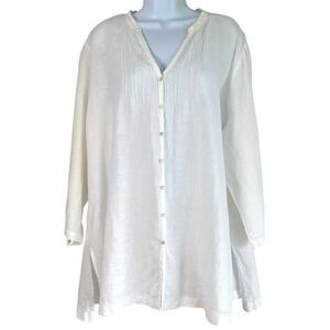 Eileen Fisher Irish Linen Pintuck V-Neck Tunic White Size XL Quiet Luxury Resort